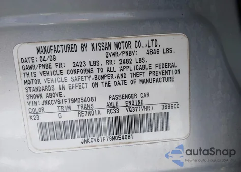 2009 Infiniti G37X z USA, uszkodzony, nr VIN JNKCV61F79M054081